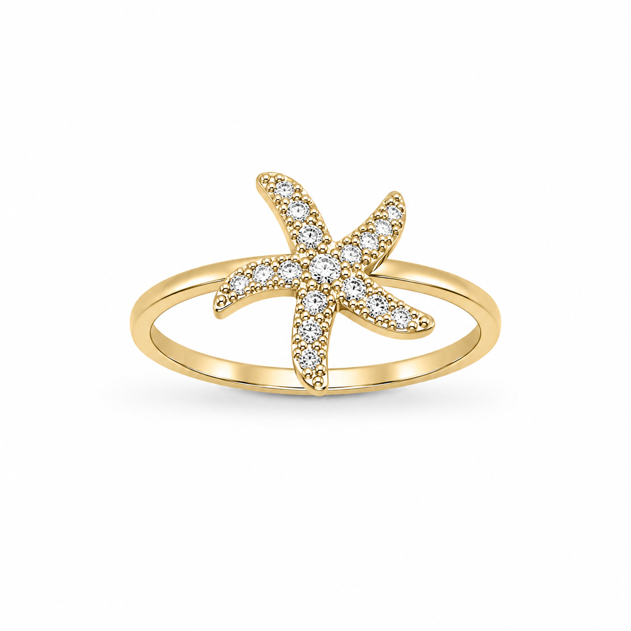 10KT Star Center Cubic Zirconium Yellow Gold Ring [A0B9]