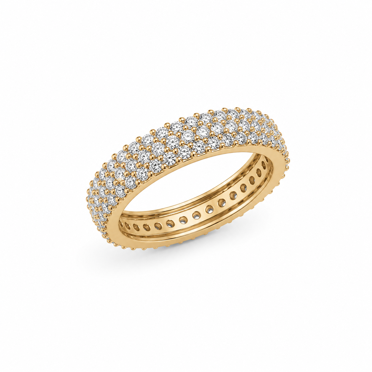 10KT 3 Row Cubic Zirconium Yellow Gold Ring [A4B2]