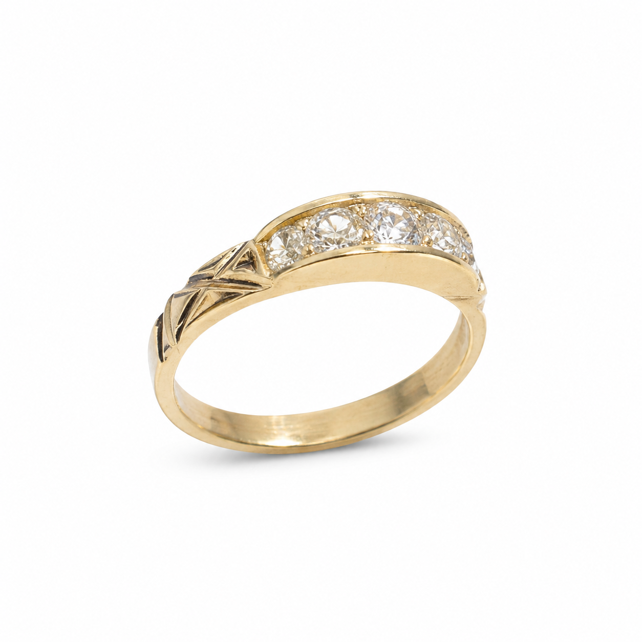 14KT Row of 3 Cubic Zirconium Yellow Gold Ring [A3B6]