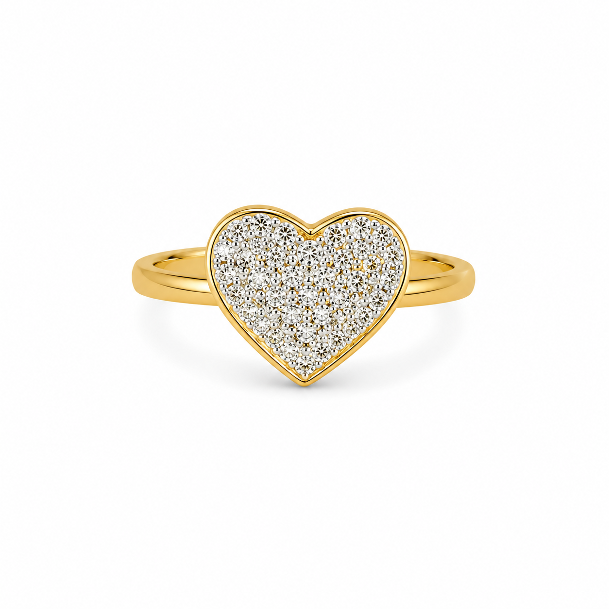 10KT Heart Cluster Cubic Zirconium Yellow Gold Ring [A4B0]