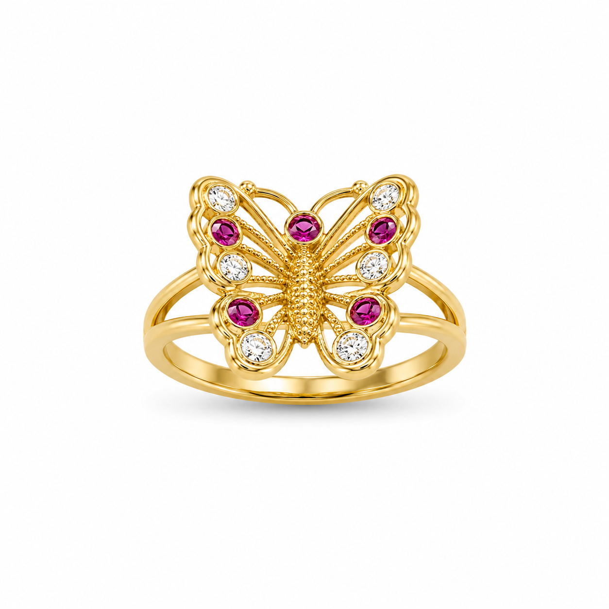 14KT Butterfly Cubic Zirconium Yellow Gold Ring [A5B2]