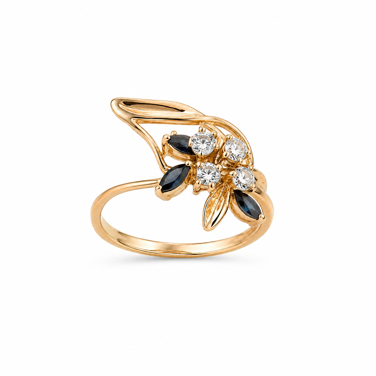 14KT Flower Cubic Zirconium Yellow Gold Ring [A2B5]