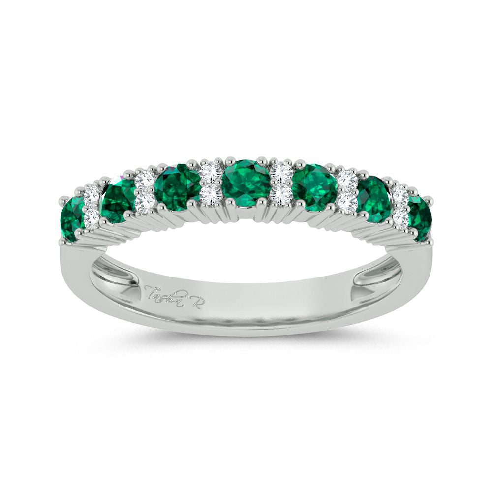 14K White Gold 0.10Ct Diamond Emerald Ring