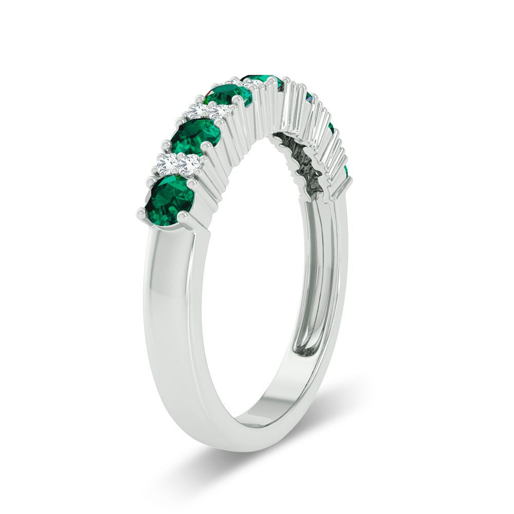 14K White Gold 0.10Ct Diamond Emerald Ring