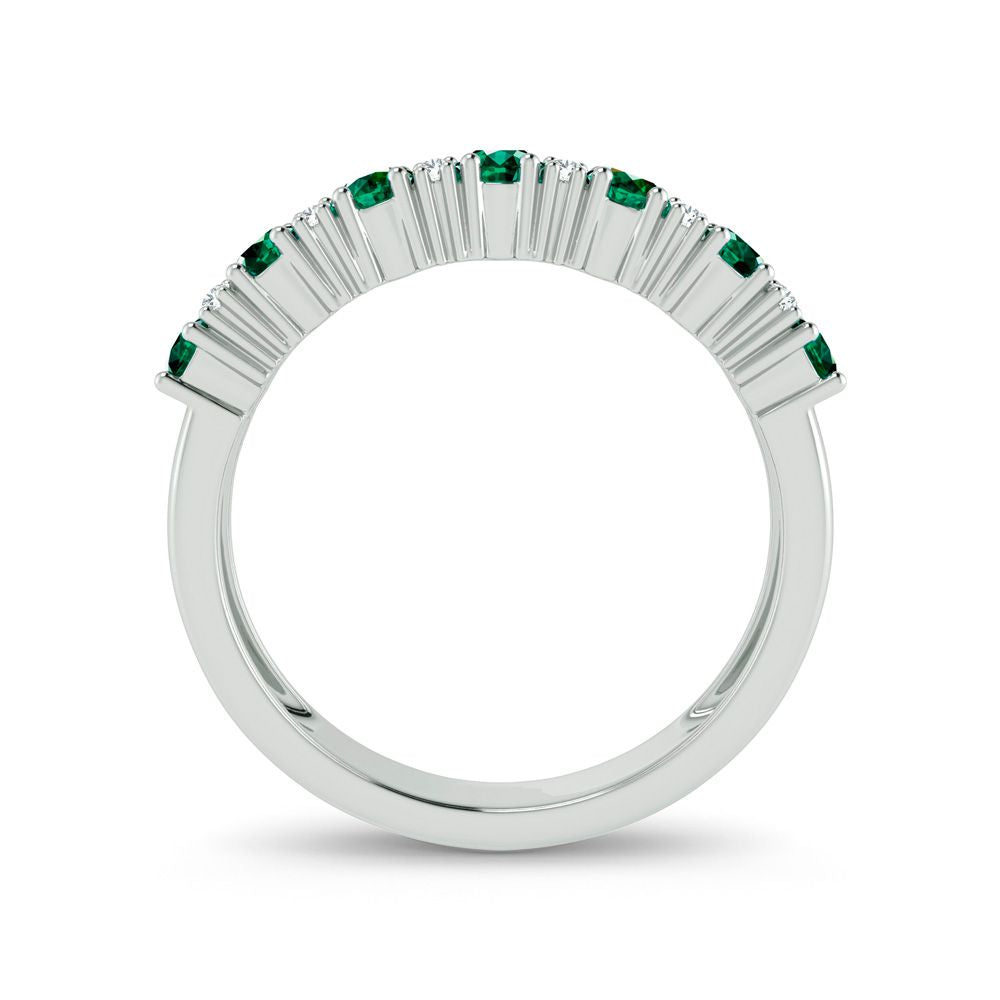 14K White Gold 0.10Ct Diamond Emerald Ring