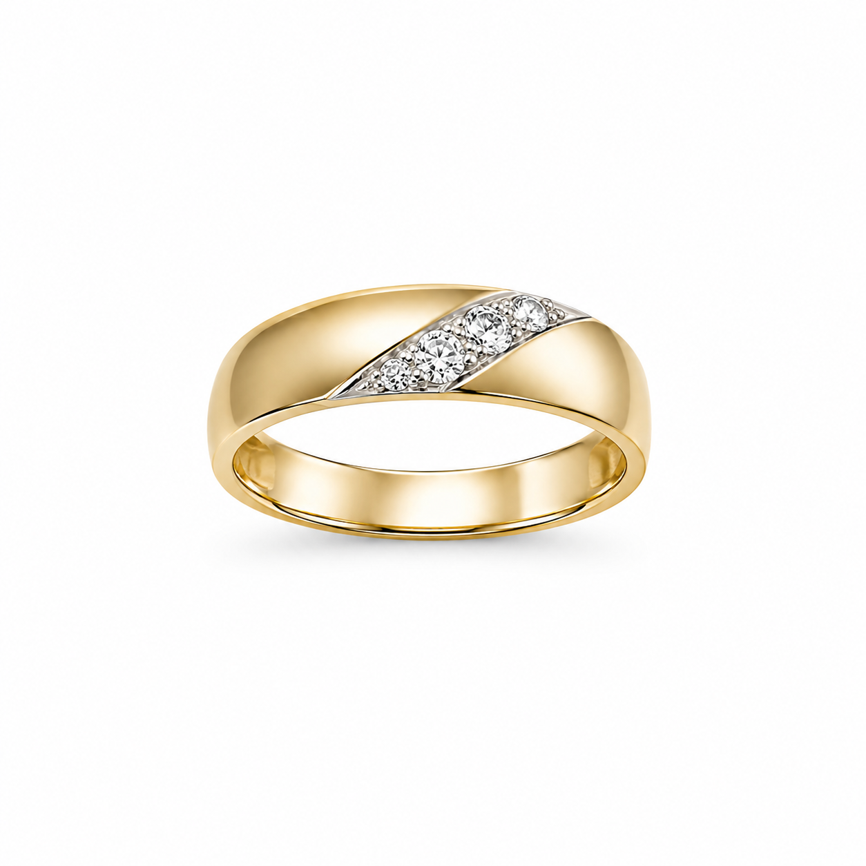 14KT Diagonal Stripe Cubic Zirconium Yellow Gold Ring [A3B2]