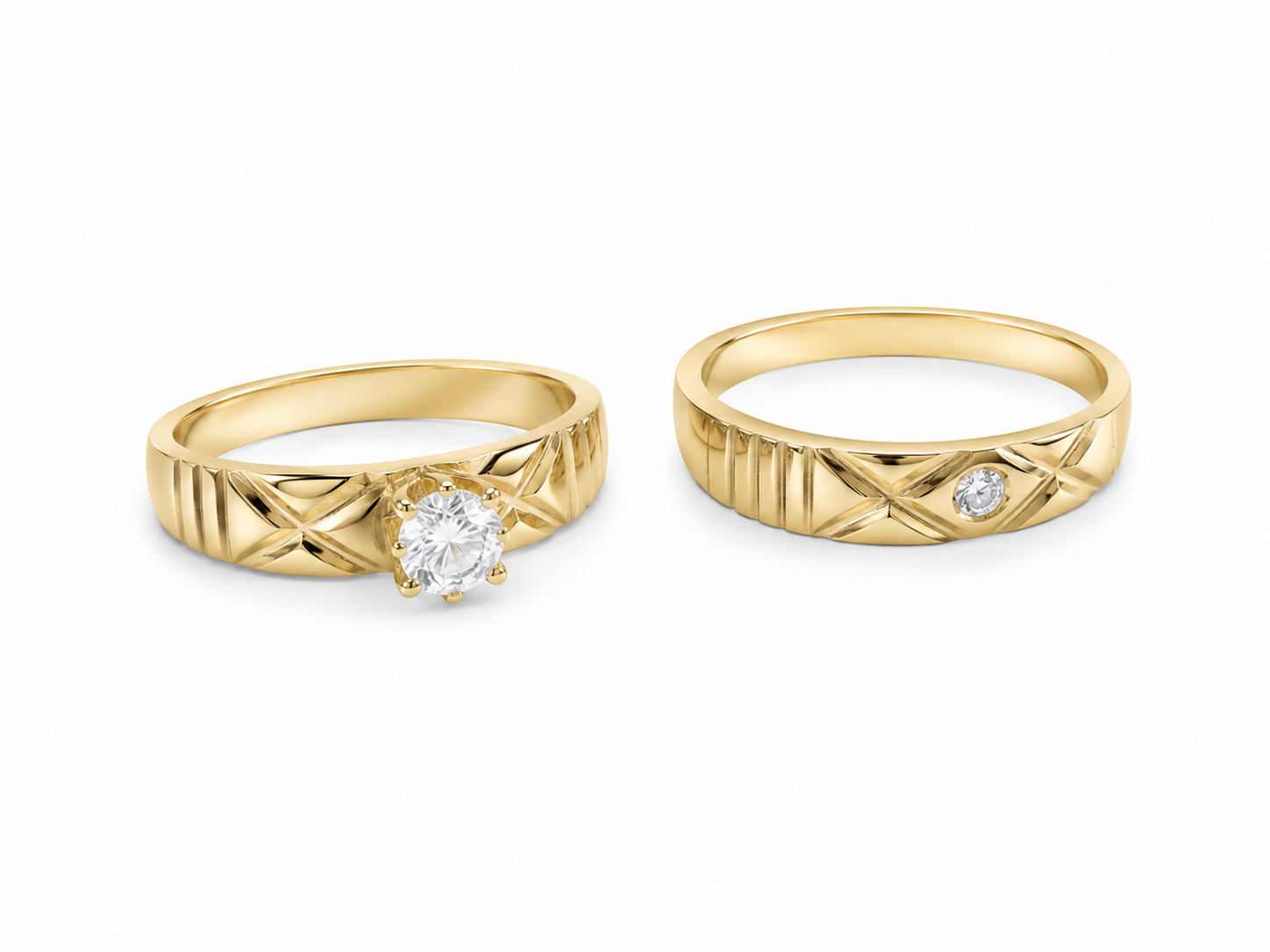 10KT Bridal Set Cubic Zirconium Yellow Gold Rings {A7B5]