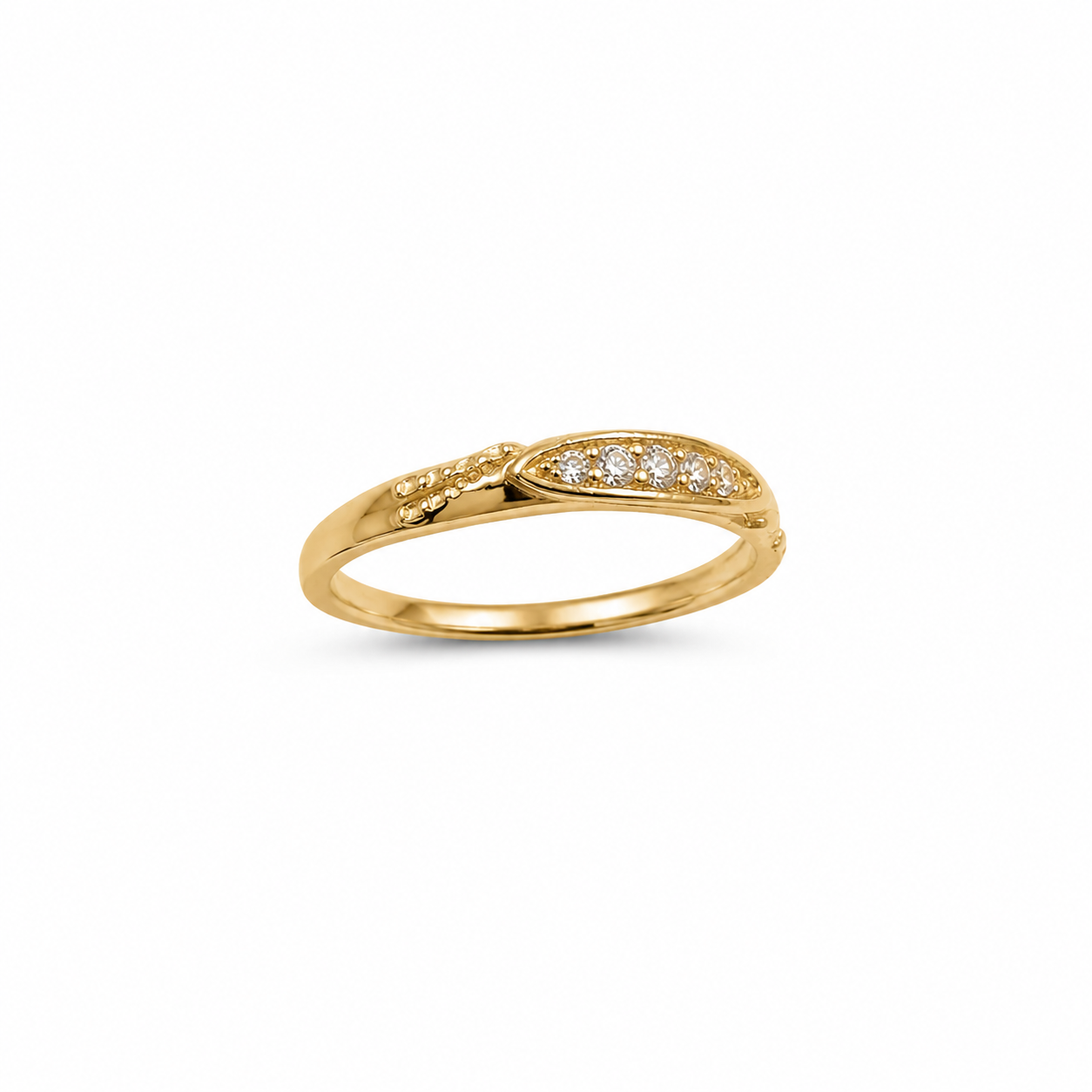 14KT Center Row Cubic Zirconium Yellow Gold Ring [A1B4]