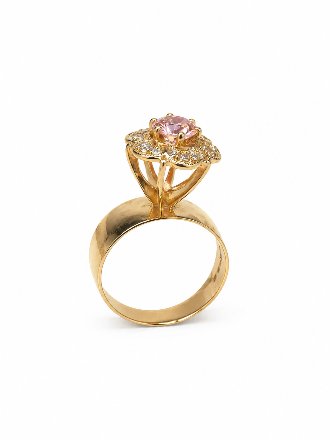 10KT Flower Center Cubic Zirconium Yellow Gold Ring [A3B1]