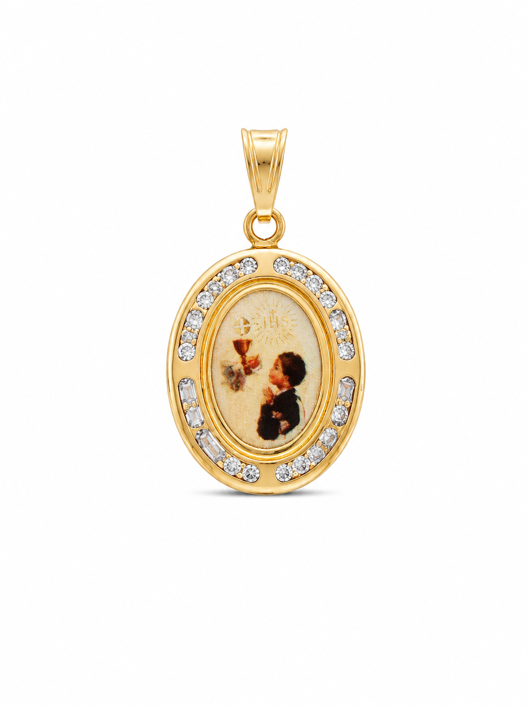 14KT Holy Communion Cubic Zirconium Yellow Gold Pendant [A1B2]