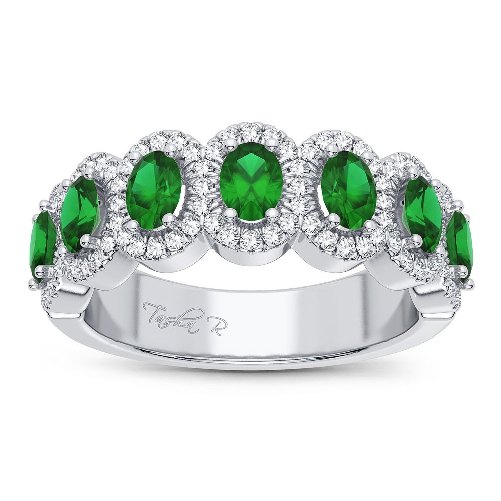 14K White Gold Elegant 0.26Ct Diamond Emerald Ring