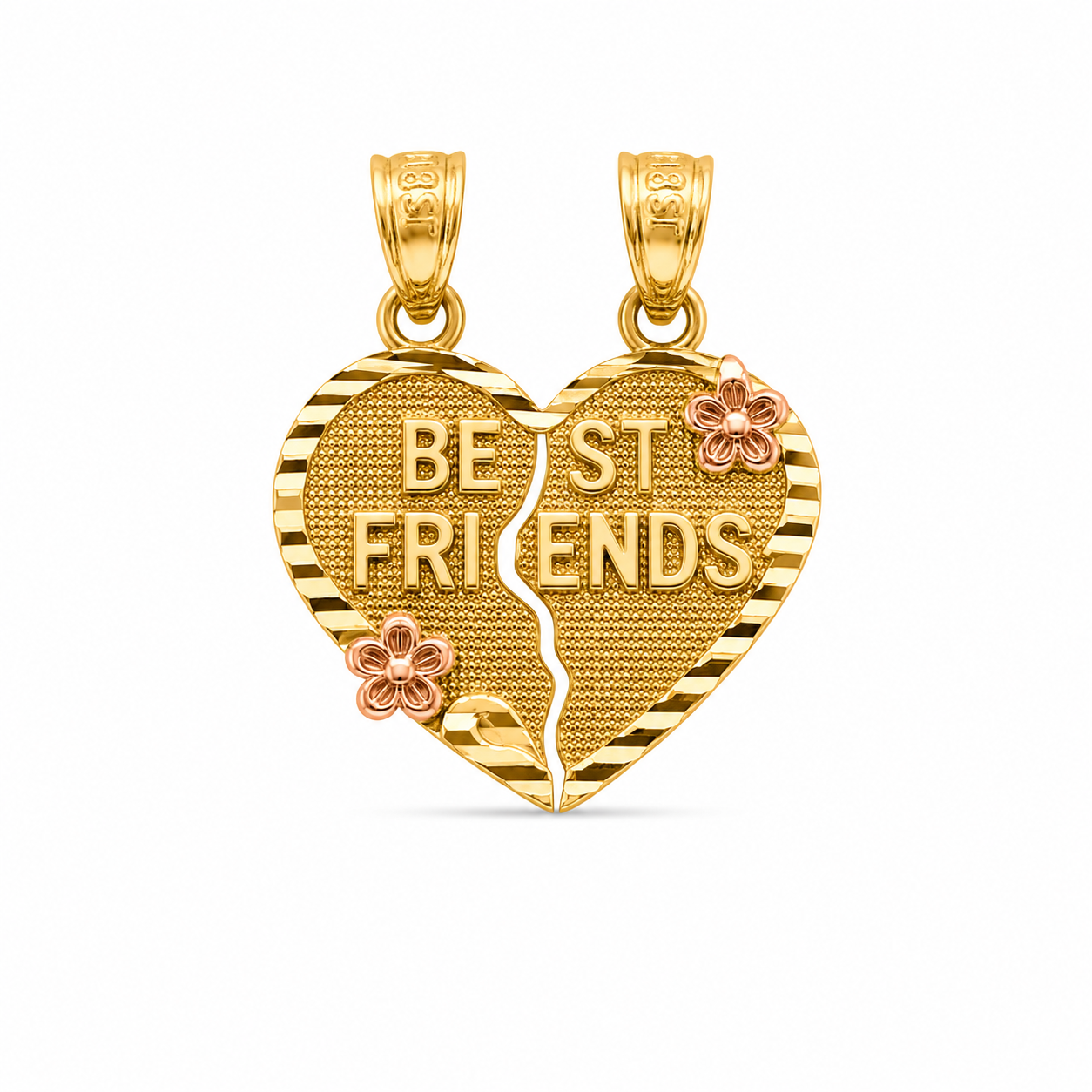 14KT Best Friends Two Piece Heart Yellow Gold Pendant [A1B5]