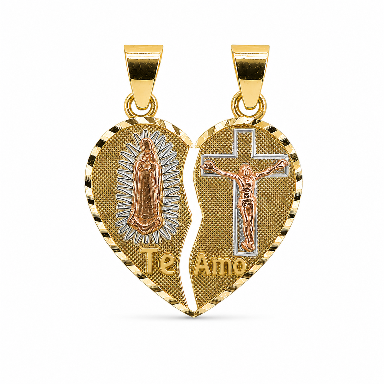 14KT Virgin Mary Crucifix Heart Yellow Gold Pendant [A2B4]