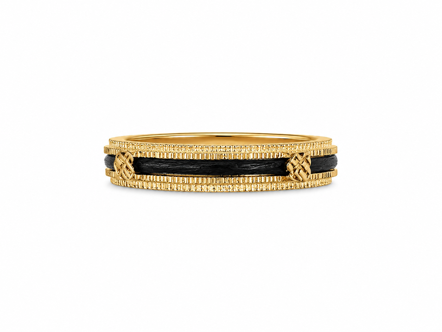 22KT Black Stripe Wedding Band Yellow Gold Ring {A3B6]