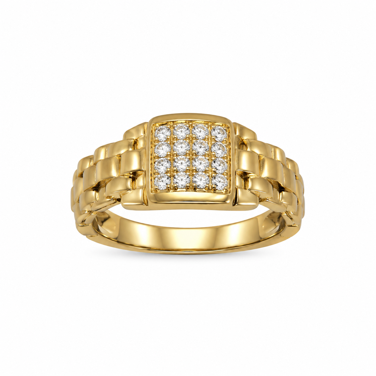 22KT 4 x 4 Cubic Zirconium Center Yellow Gold Ring [A5B1]