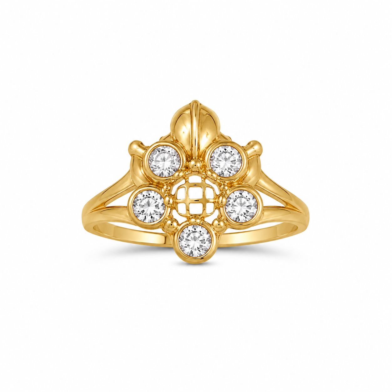 22KT Flower Cubic Zirconium Yellow Gold Ring [A3B1]