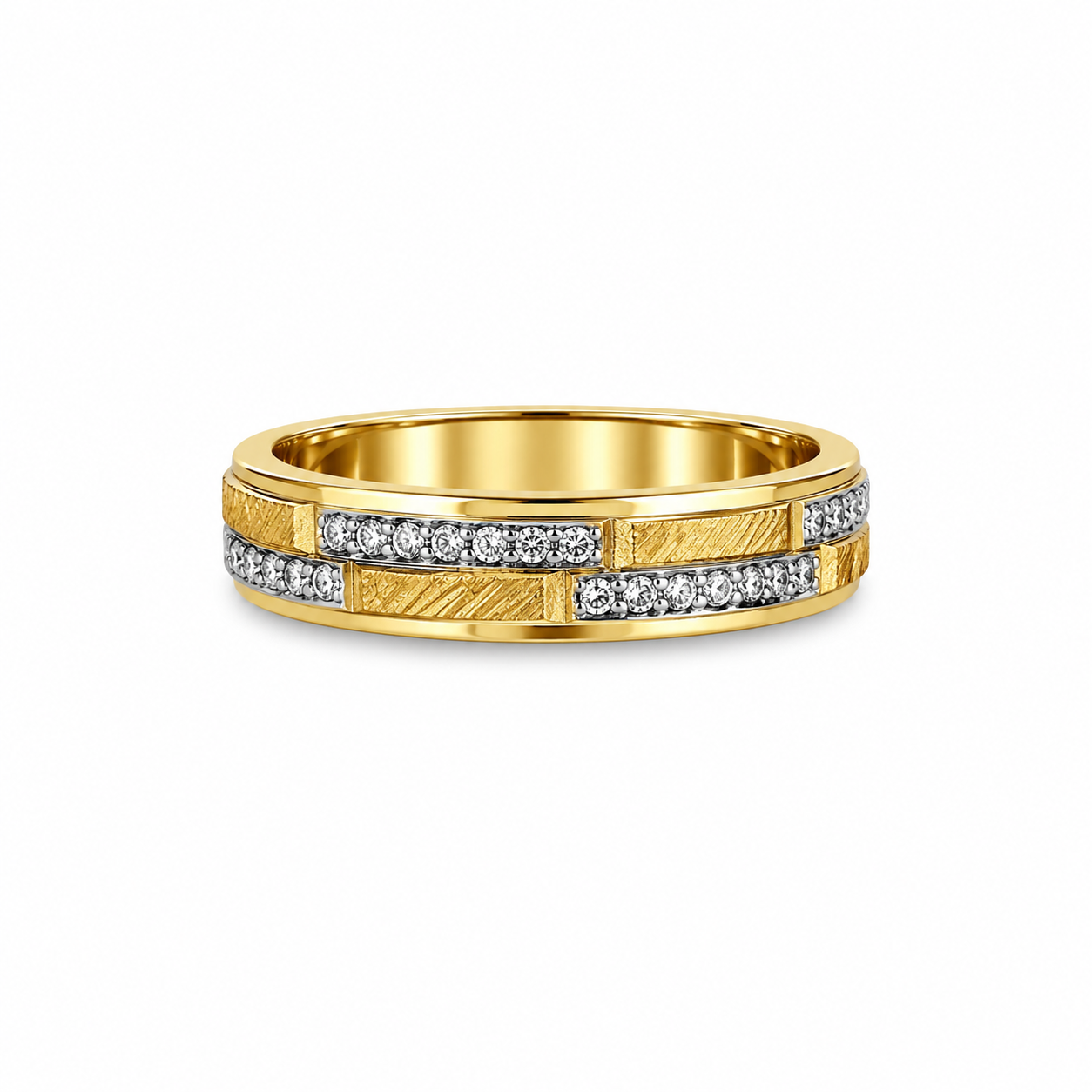 22KT Two-Tone Gold Pattern Cubic Zirconium Ring [A2B6]