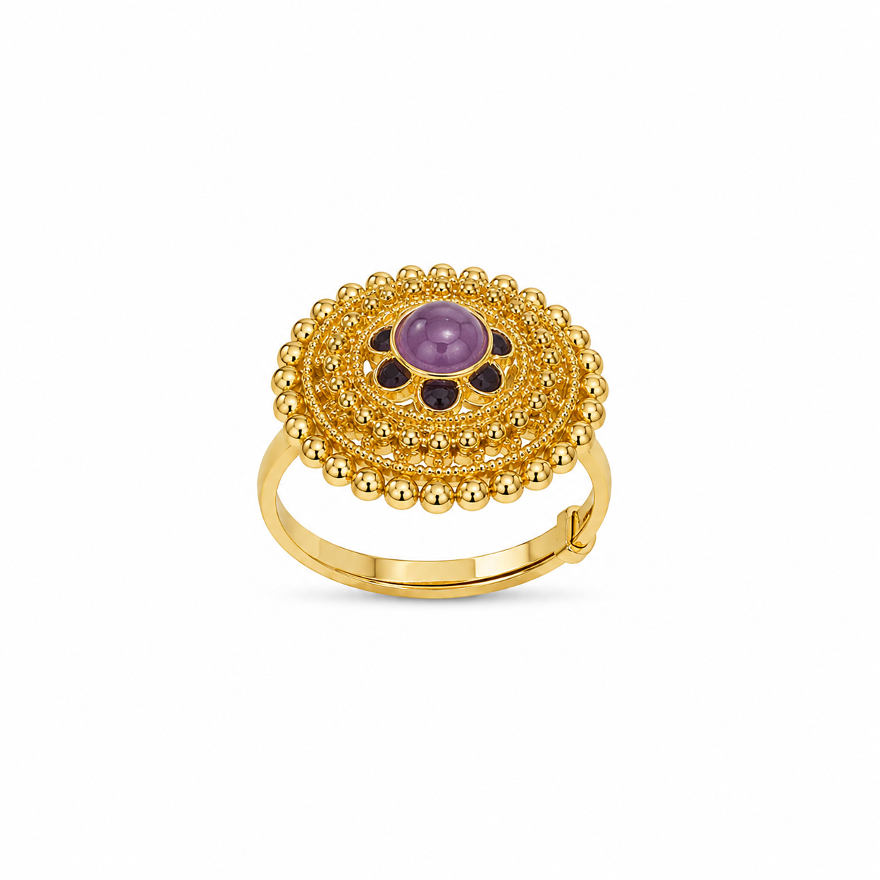 22KT Beaded Center Cubic Zirconium Yellow Gold Ring [A4B3]