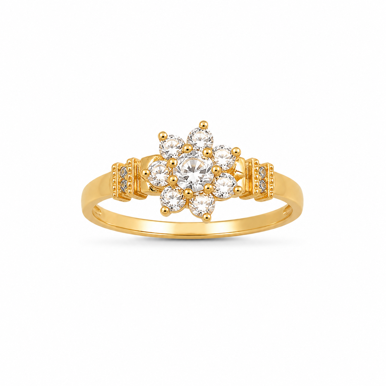 22KT Flower Cubic Zirconium Yellow Gold Ring [A2B5]