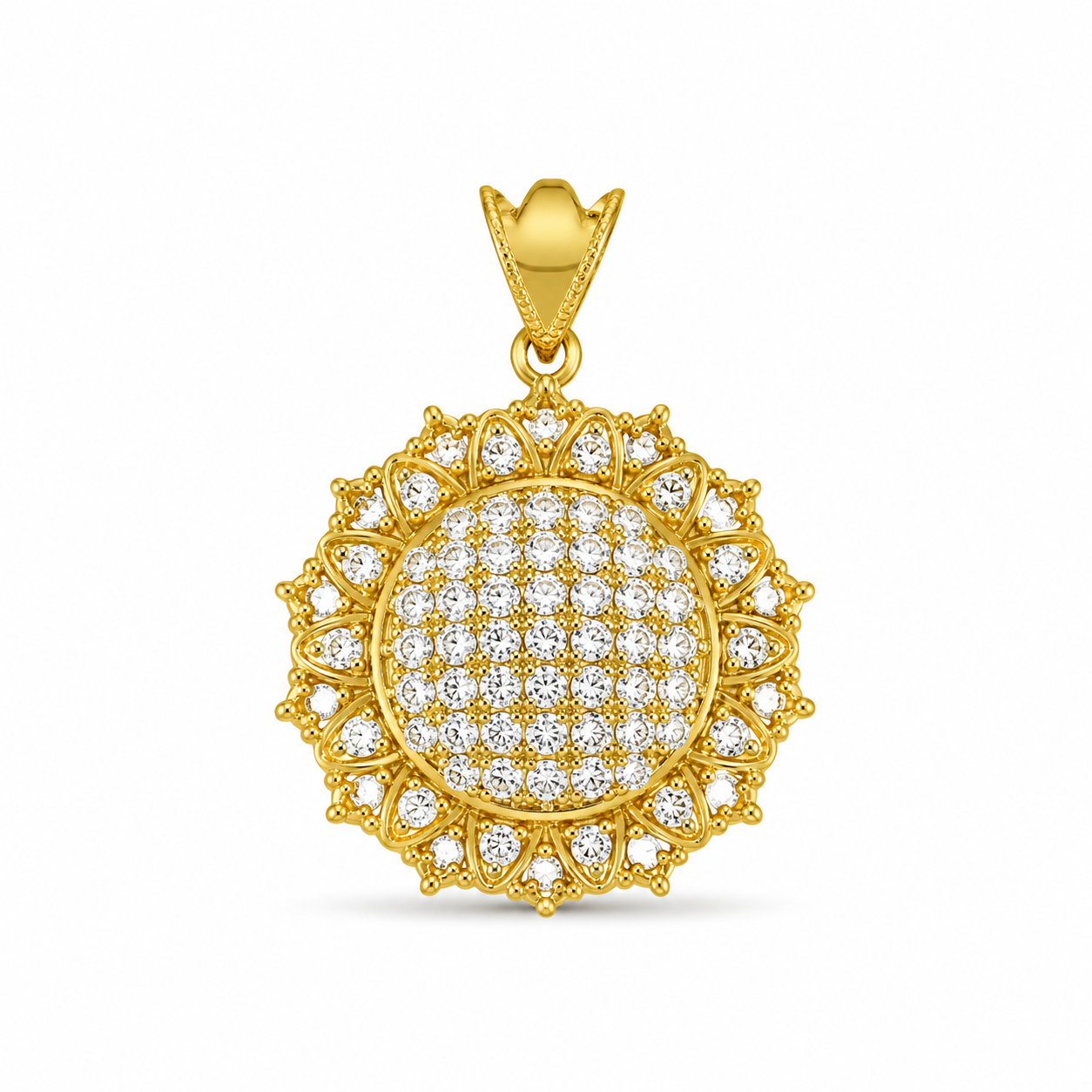 22KT Round Domed Cubic Zirconium Yellow Gold Pendant [A4B2]