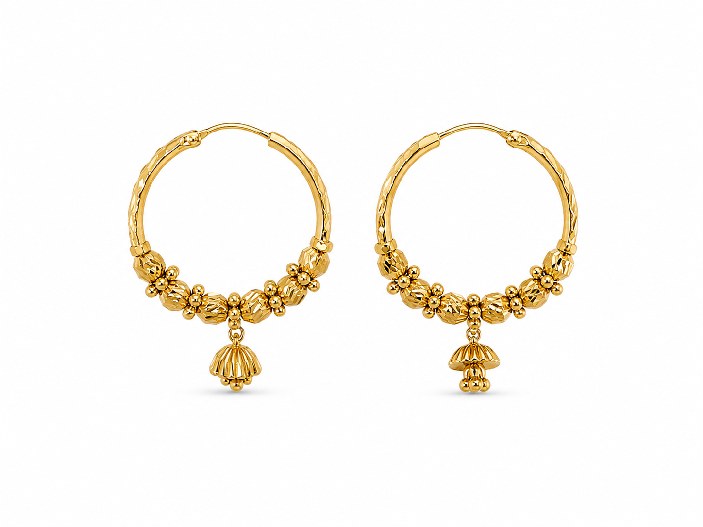 22KT Hoop Bell Charm Yellow Gold Earrings [A5B4]
