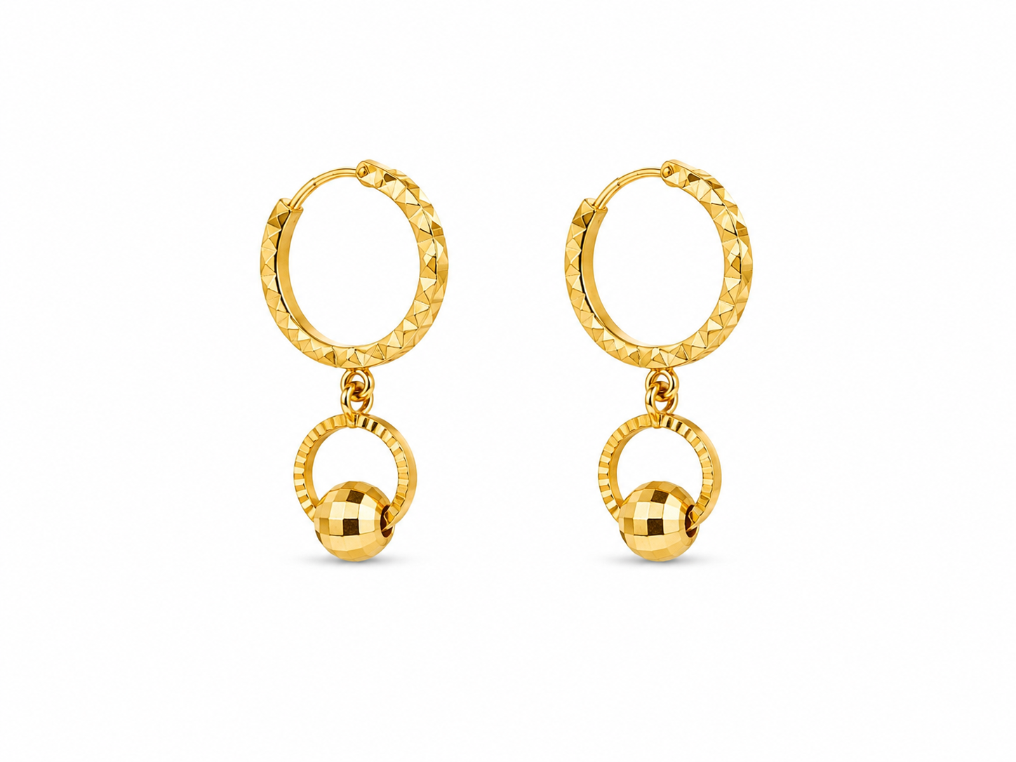 18KT Loop with Hoop and Ball Yellow Gold Earrings {A1B5]