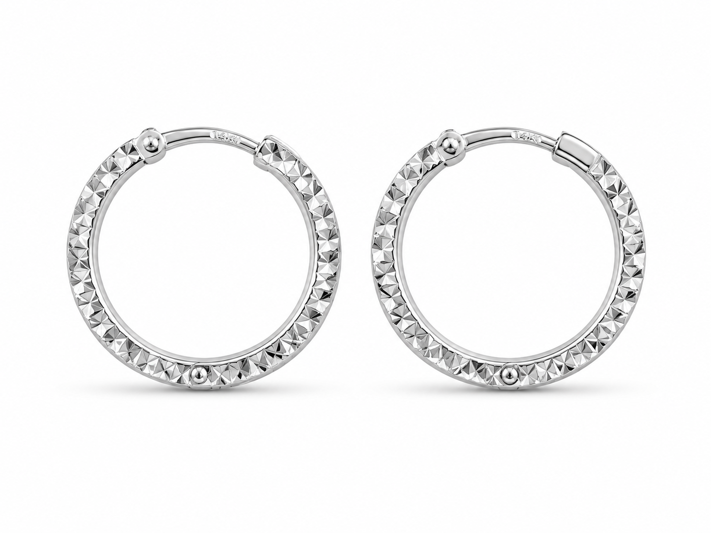 18KT Etched Hoop White Gold Earrings [A2B5]