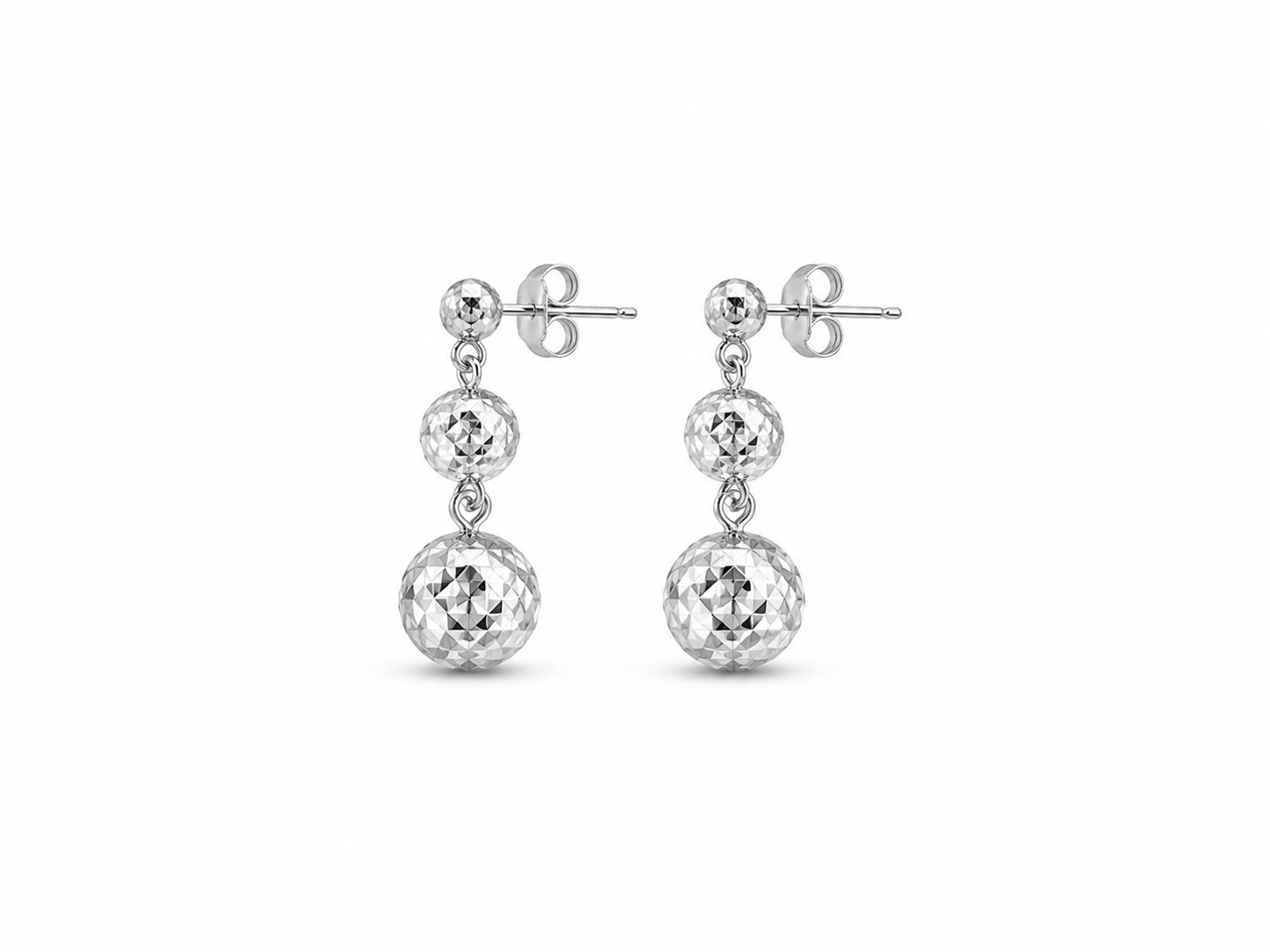 18KT 3 Ball White Gold Earrings [A2B4]