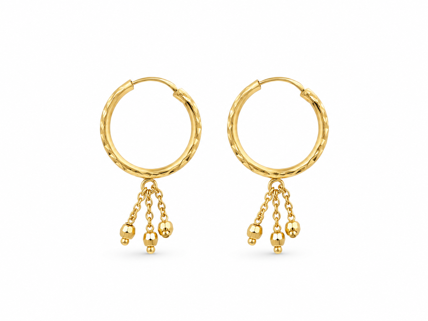 22KT Hoop and Tassels Yellow Gold Earrings [A2B4]