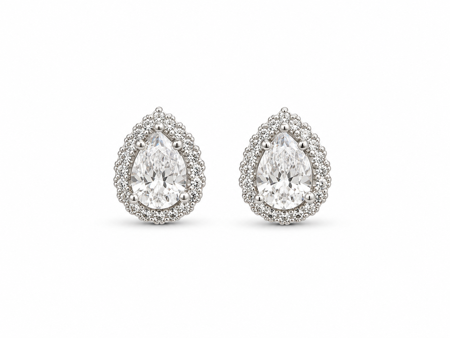 18KT Tear Drop Cubic Zirconium White Gold Earrings [A1B9]