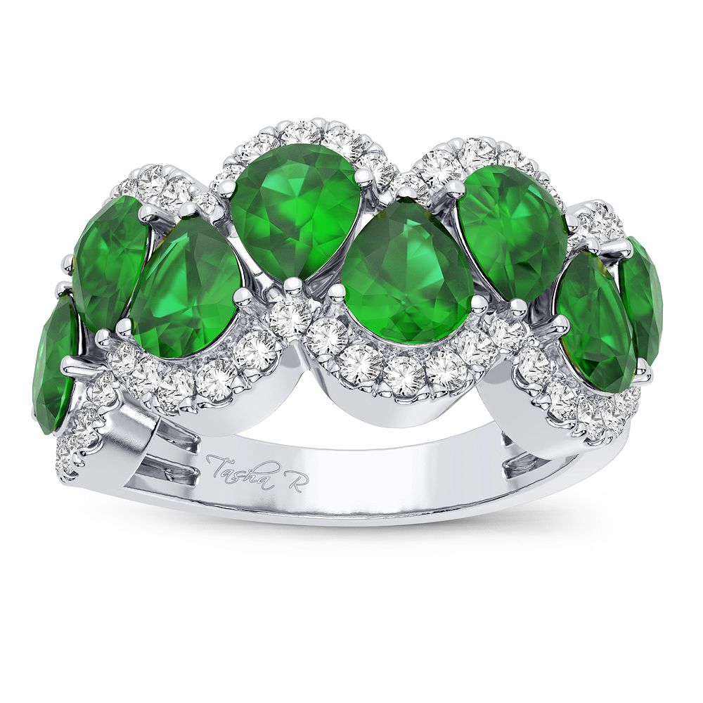 14K White Gold Exquisite 0.50Ct Diamond Ring Emerald