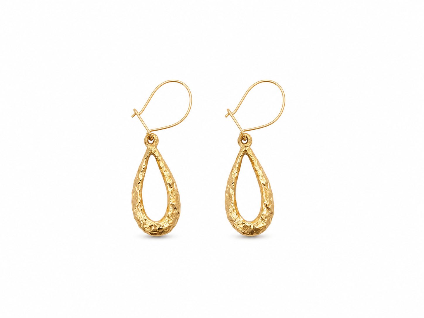 18KT Etched Tear Drop Studs Yellow Gold Earrings [A1B0]