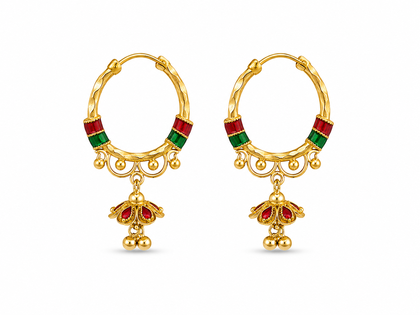 22KT Hoop with Charm Cubic Zirconium Yellow Gold Earrings [A5B7]