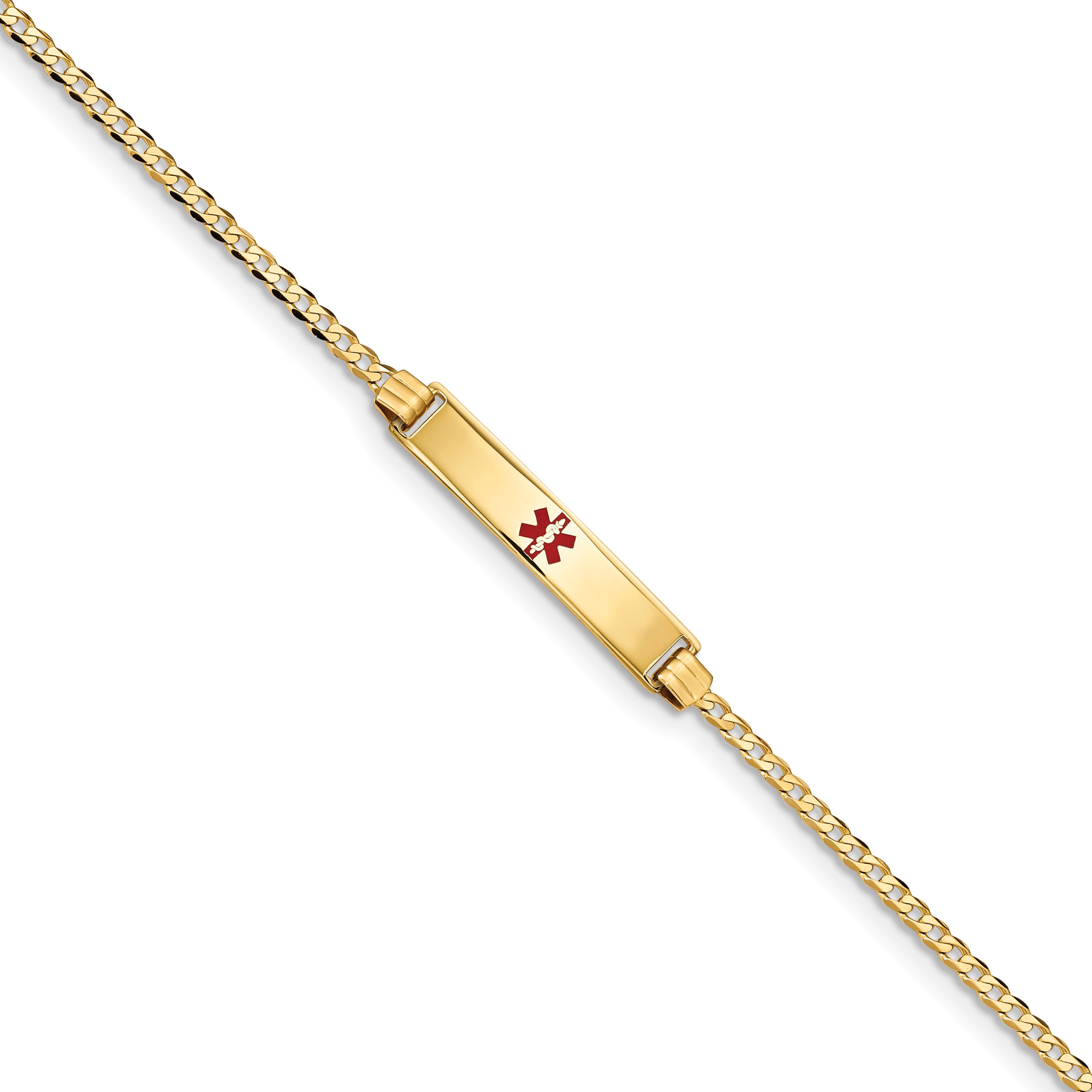 14K Medical Red Enamel Curb Link Id Bracelet