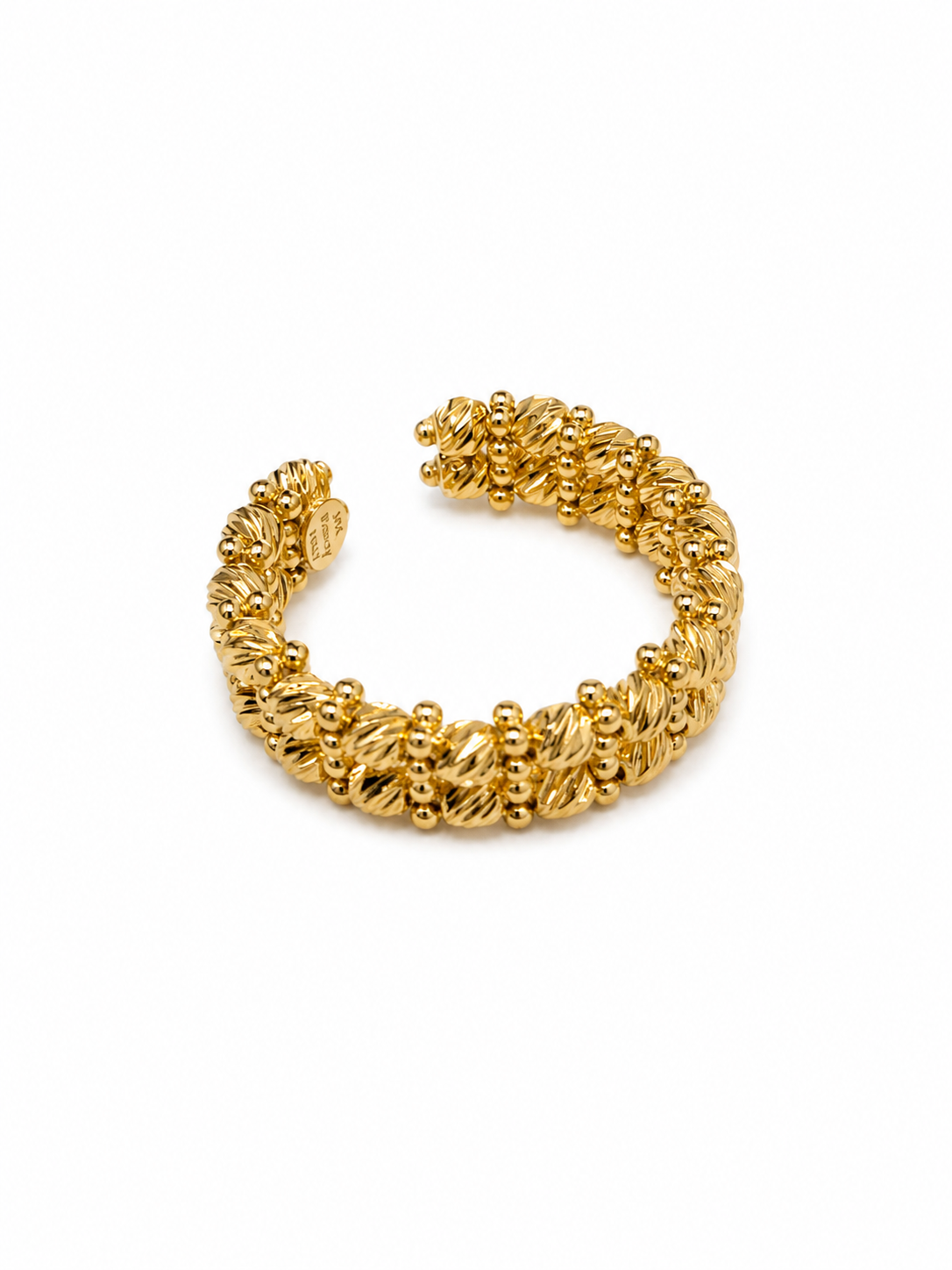14KT Two Row Cubic Zirconium Open Band Yellow Gold Ring {A2B8]