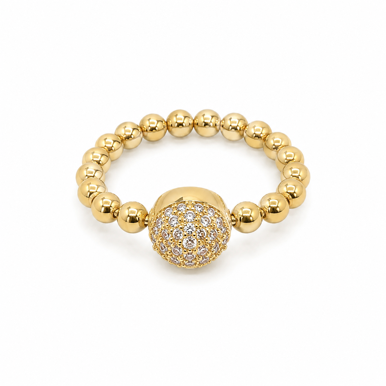 14KT Beaded Cubic Zirconium Yellow Gold Ring [A2B6]