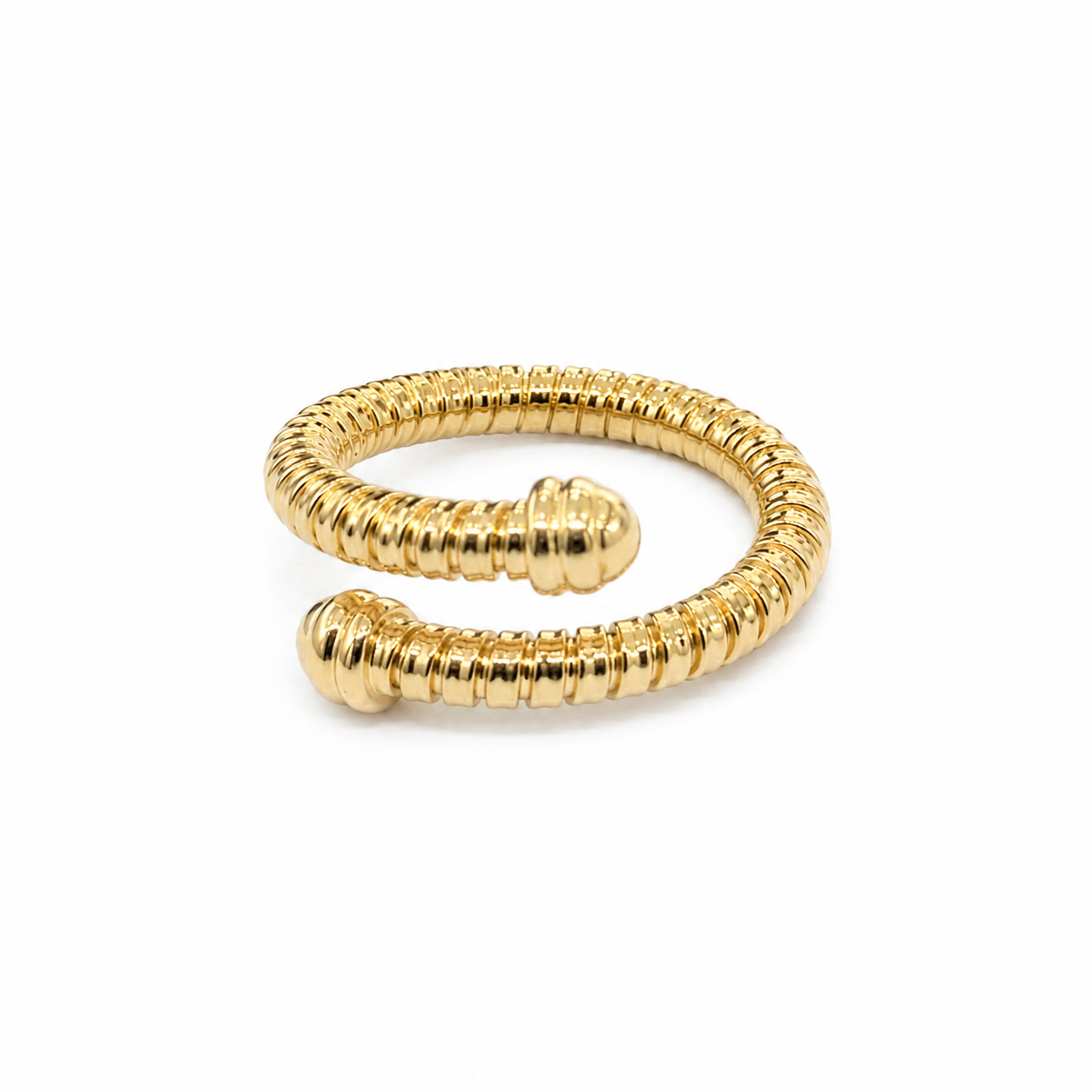 14KT Ribbed Open Back Yellow Gold Ring [A3B4]