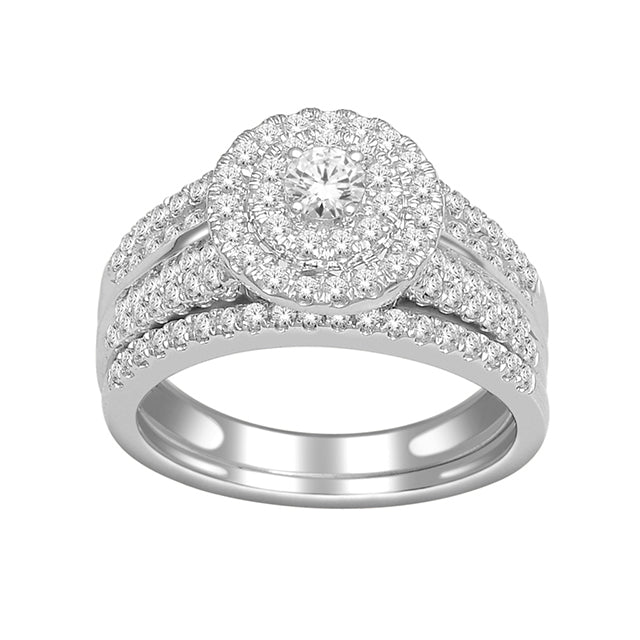 14K White Gold Diamond Ladies Bridal Ring With 0.99Ct Round Diamonds