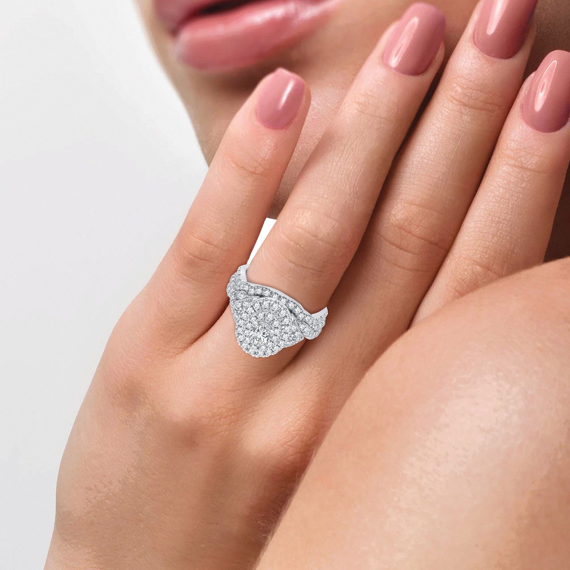 14K White Gold Exquisite 1.82Ct Diamond Bridal Ring