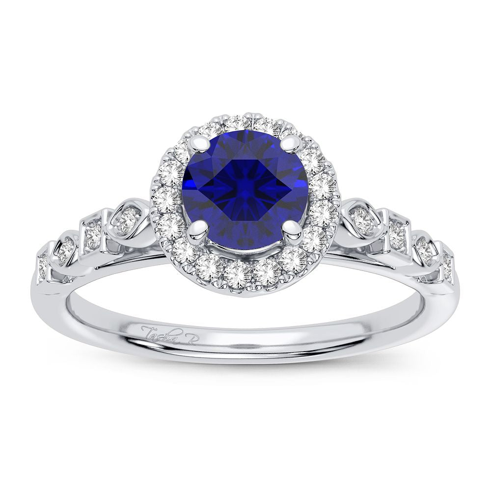 14K White Gold Beautiful 0.10Ct Diamond Sapphire Ring