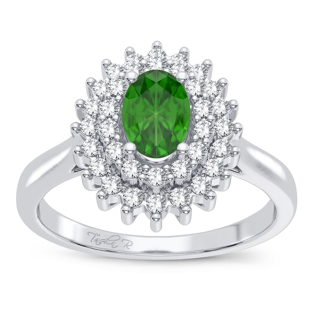 14K White Gold Dazzling 0.25Ct Diamond Emerald Ring