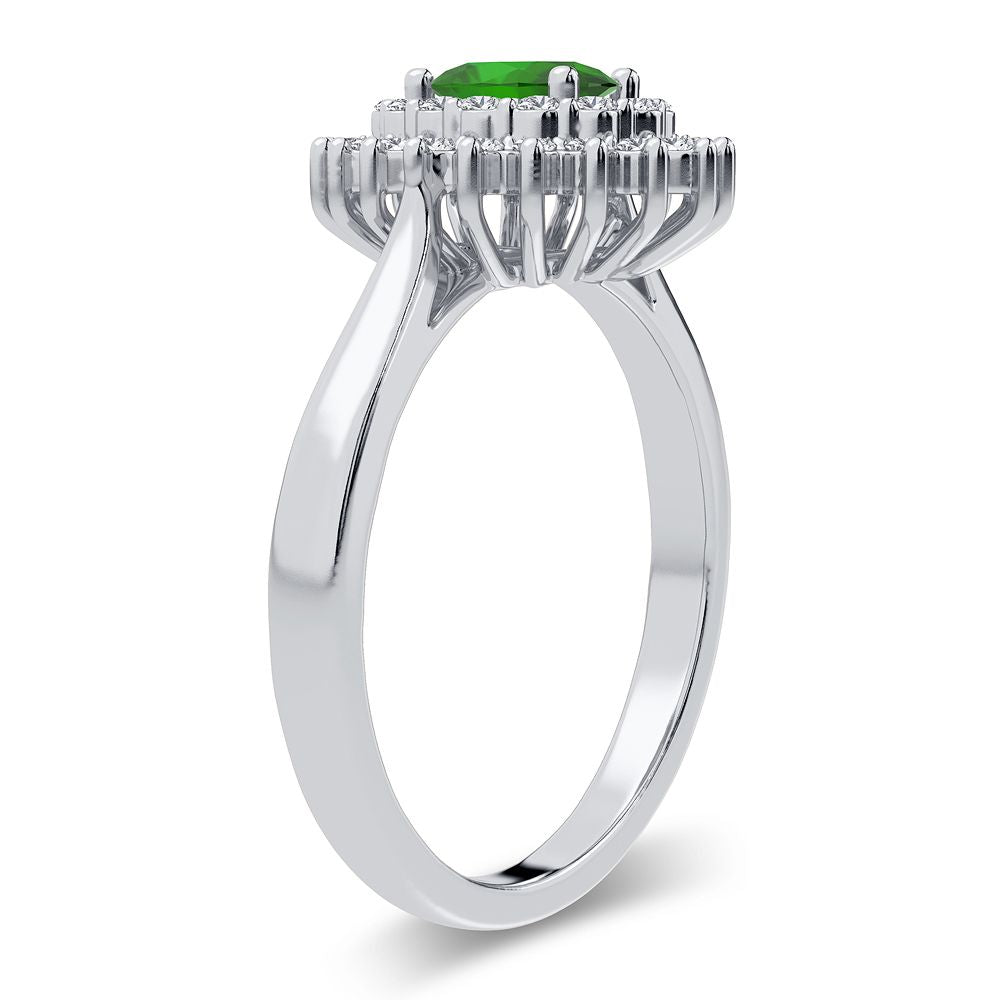 14K White Gold Dazzling 0.25Ct Diamond Emerald Ring