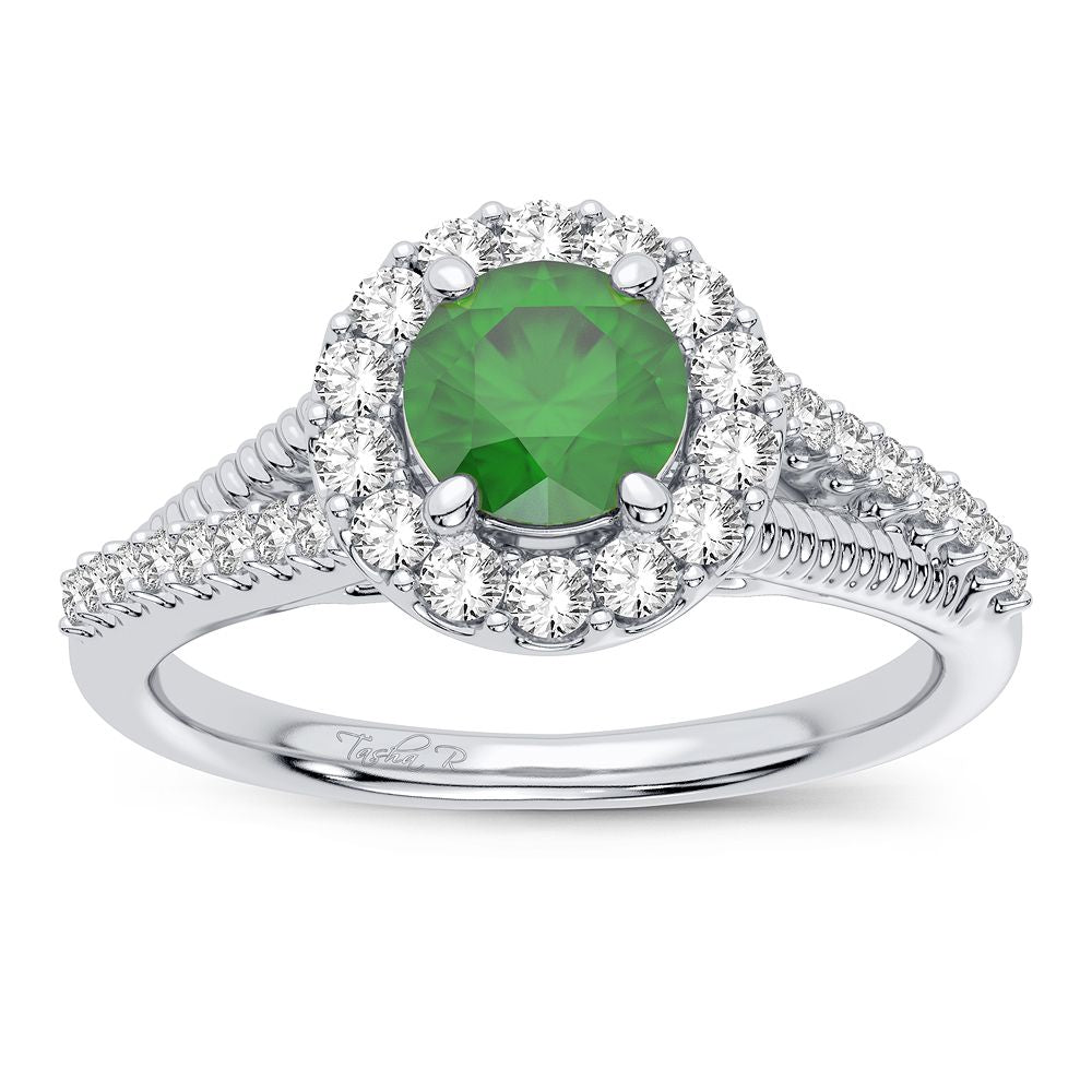 14K White Gold Gorgeous 0.25Ct Diamond Emerald Ring