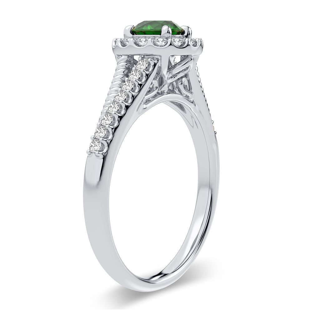 14K White Gold Gorgeous 0.25Ct Diamond Emerald Ring