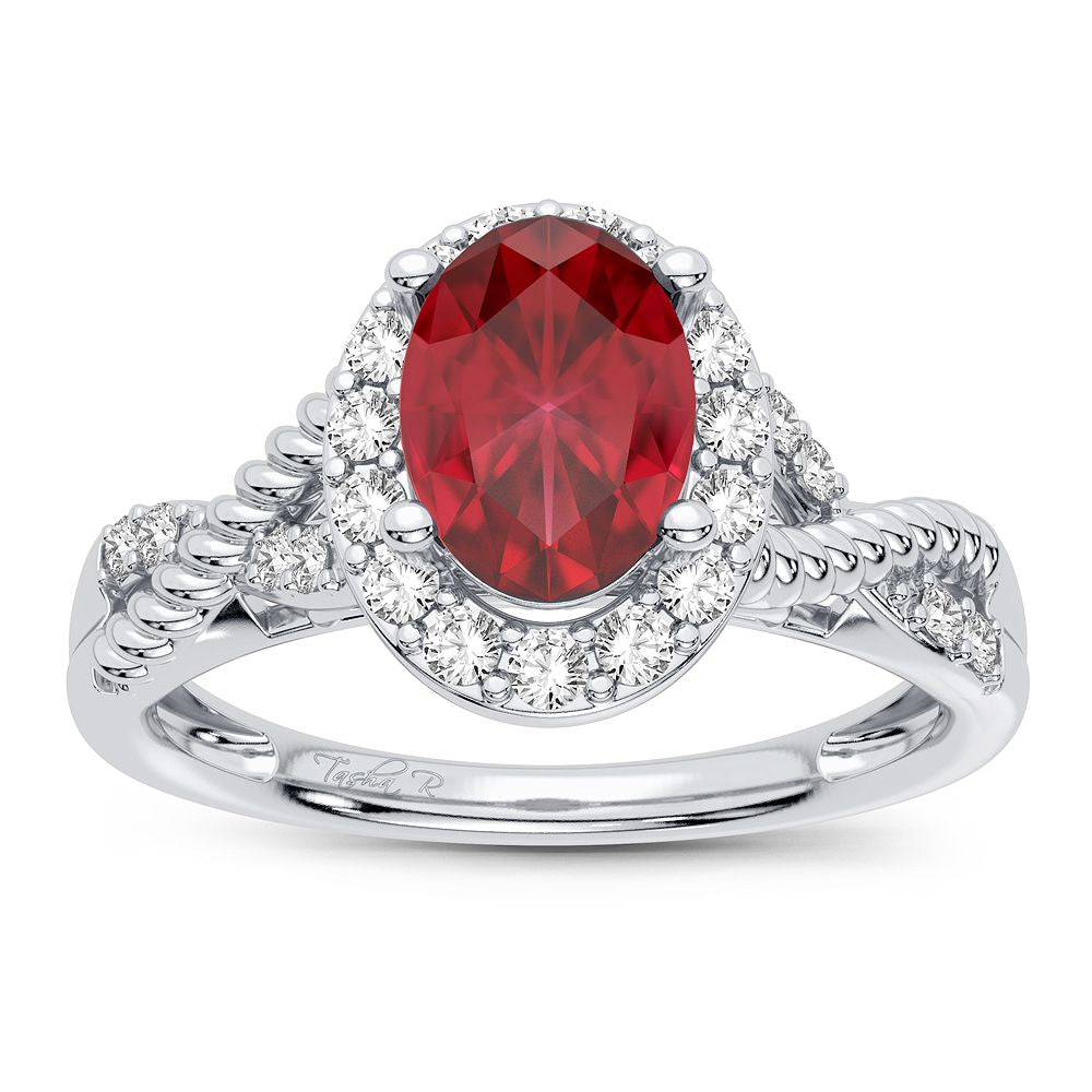 14K White Gold Elegant 0.25Ct Diamond Ring Ruby
