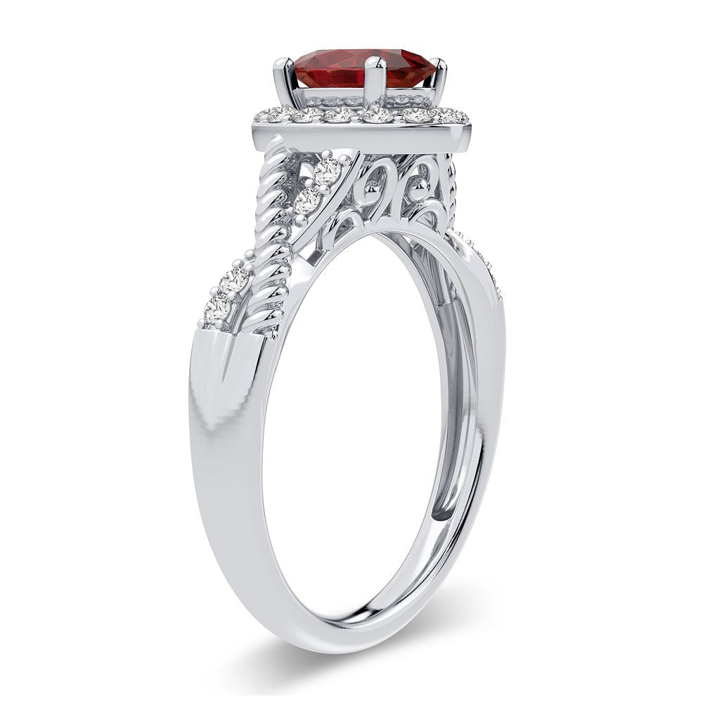 14K White Gold Elegant 0.25Ct Diamond Ring Ruby