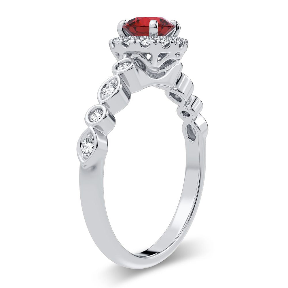 14K White Gold Beautiful 0.25Ct Diamond Ruby Ring