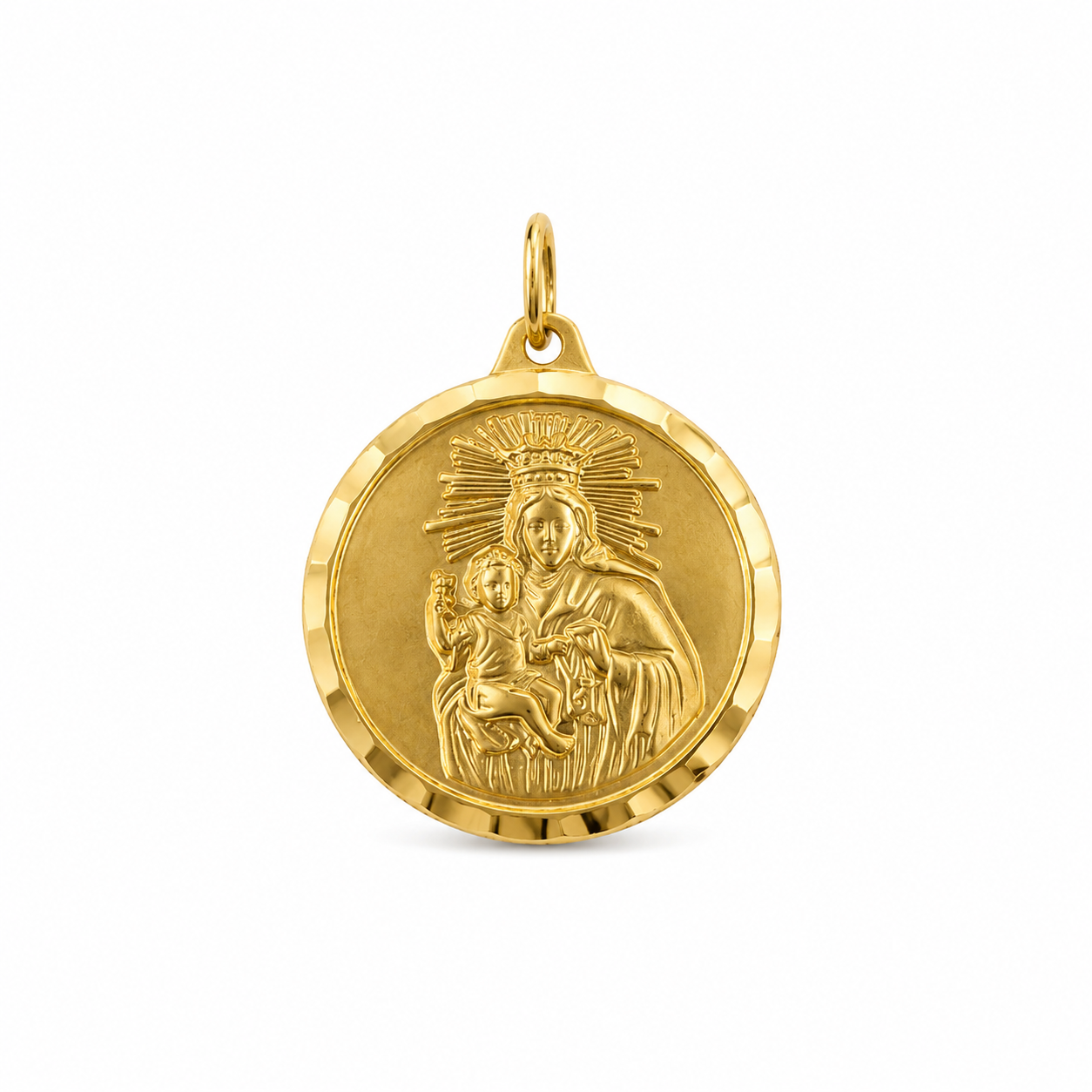 18KT Solid Yellow Gold Double Sided Jesus and Mary Pendant [A3B3]