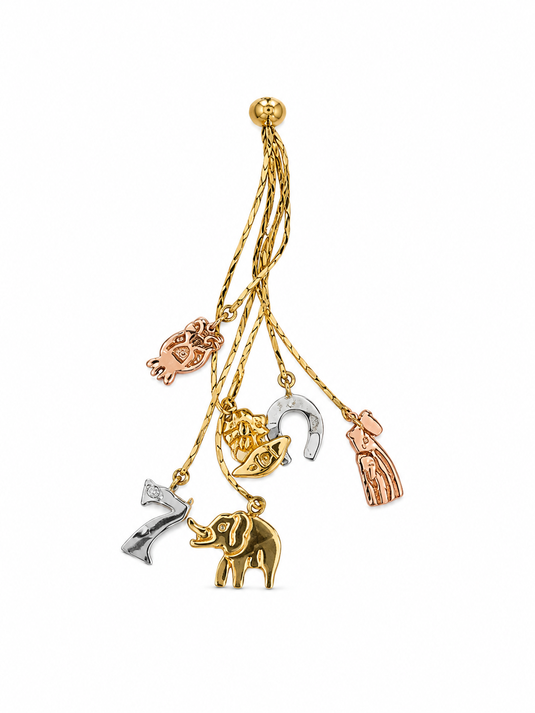 14KT Tri-Tone Gold Lucky Symbols Charm Pendant [A2B0]