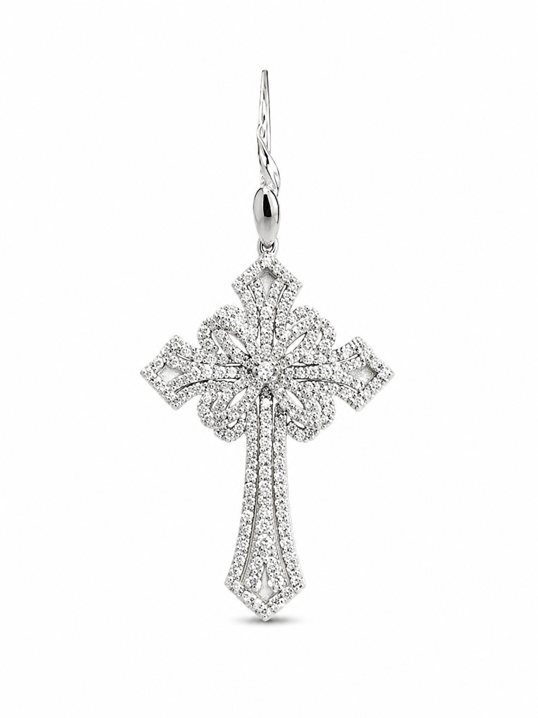 18KT White Gold Victorian Style Cubic Zirconium Cross Pendant [A5B1]